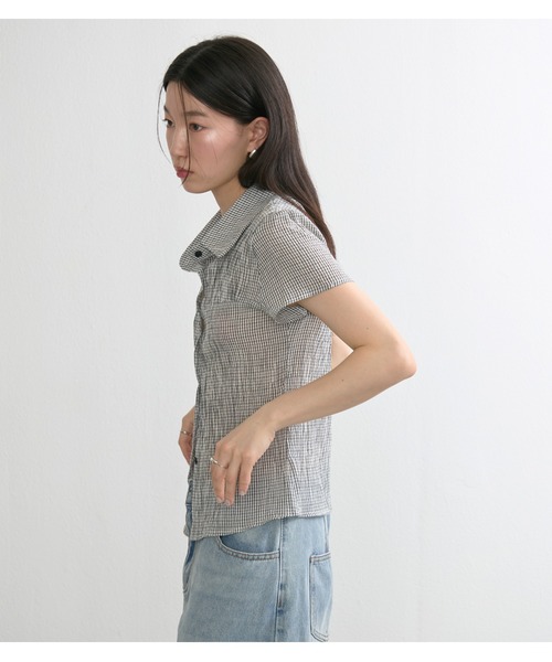 NUJOH(ヌゾ)の「Gingham Puff Sleeve Shirt / ギンガムパフスリーブシャツ(シャツ/ブラウス・レディース・ネイビー/グレー/ライトブルー・FREE)」の12枚目の写真