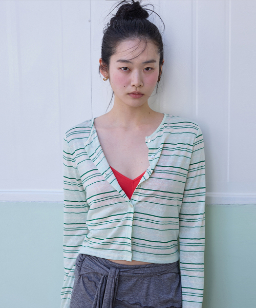 MICHIKO LONDON(ミチコ ロンドン)の「ストライプシアカーディガンミントグリーン(カーディガン/ボレロ・レディース・その他・MEDIUM/SMALL)」の1枚目の写真