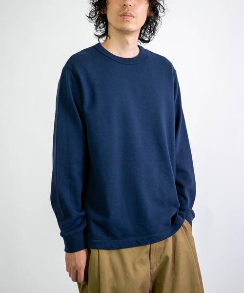 RINEN（リネン）の「[RINEN] オーガニック裏毛 クルーネックスウェット（スウェット・メンズ・ホワイト/ネイビー・3/2）」の9枚目の写真