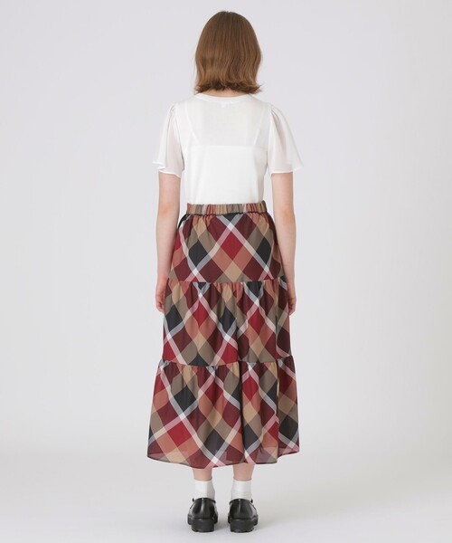 BLUE LABEL CRESTBRIDGE(ブルーレーベルクレストブリッジ)の「クレストブリッジチェックカラミクロスティアードスカート(スカート・レディース・パープル系その他4/レッド・38/36)」の5枚目の写真