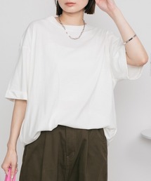 バックボタン 5分袖カットソー Tシャツ 半袖 コットン100%