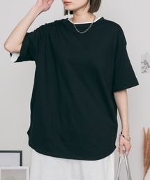 バックボタン 5分袖カットソー Tシャツ 半袖 コットン100%
