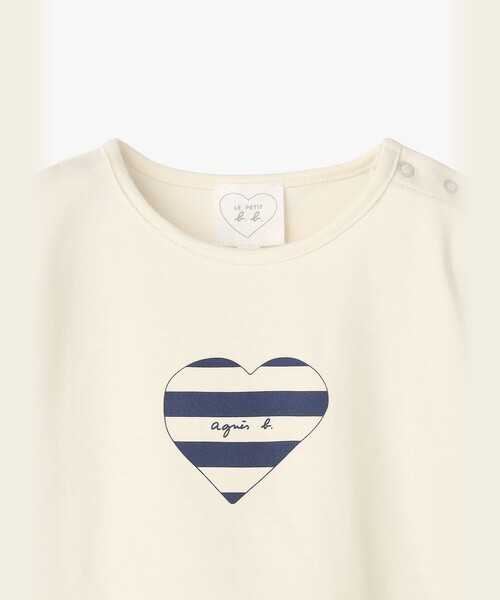agnes b.(アニエスベー)の「ベビー ロゴ ボーダー プリント コットン 半袖 Tシャツ "Heart"(Tシャツ/カットソー・キッズ・ホワイト・85/80/70/60)」の3枚目の写真