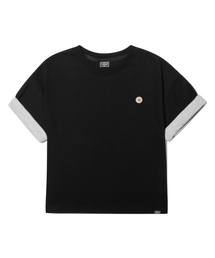 PD スモールデイジーロールアップクロップ半袖Tシャツブラック