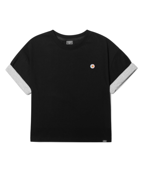 PEID(ペイド)の「PD スモールデイジーロールアップクロップ半袖Tシャツブラック(Tシャツ/カットソー・メンズ・ブラック・1/2/3)」の1枚目の写真