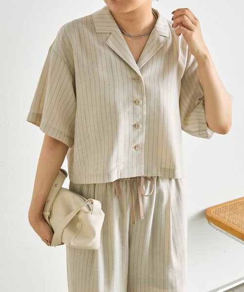 ear PAPILLONNER(イアパピヨネ)の「麻ライクストライプジャケット【SUM1 STYLE】(その他アウター・レディース・ブラック/ライトベージュ・FREE)」の19枚目の写真