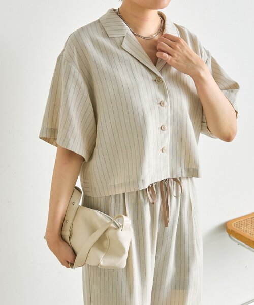 ear PAPILLONNER(イアパピヨネ)の「麻ライクストライプジャケット【SUM1 STYLE】(その他アウター・レディース・ブラック/ライトベージュ・FREE)」の18枚目の写真