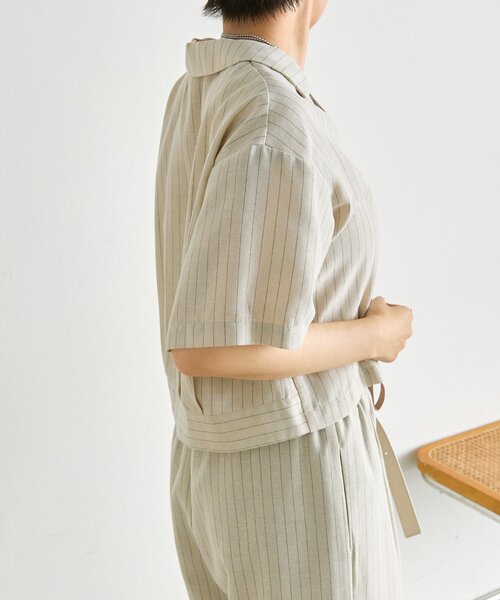 ear PAPILLONNER(イアパピヨネ)の「麻ライクストライプジャケット【SUM1 STYLE】(その他アウター・レディース・ブラック/ライトベージュ・FREE)」の17枚目の写真