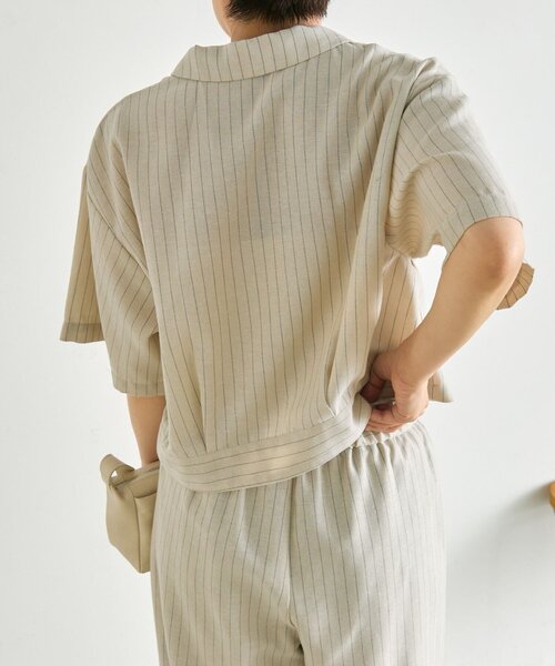 ear PAPILLONNER(イアパピヨネ)の「麻ライクストライプジャケット【SUM1 STYLE】(その他アウター・レディース・ブラック/ライトベージュ・FREE)」の16枚目の写真