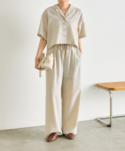 ear PAPILLONNER(イアパピヨネ)の「麻ライクストライプジャケット【SUM1 STYLE】(その他アウター・レディース・ブラック/ライトベージュ・FREE)」の15枚目の写真