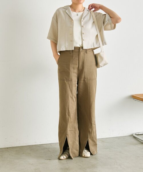ear PAPILLONNER(イアパピヨネ)の「麻ライクストライプジャケット【SUM1 STYLE】(その他アウター・レディース・ブラック/ライトベージュ・FREE)」の11枚目の写真