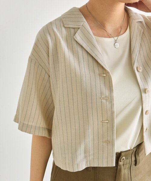 ear PAPILLONNER(イアパピヨネ)の「麻ライクストライプジャケット【SUM1 STYLE】(その他アウター・レディース・ブラック/ライトベージュ・FREE)」の10枚目の写真
