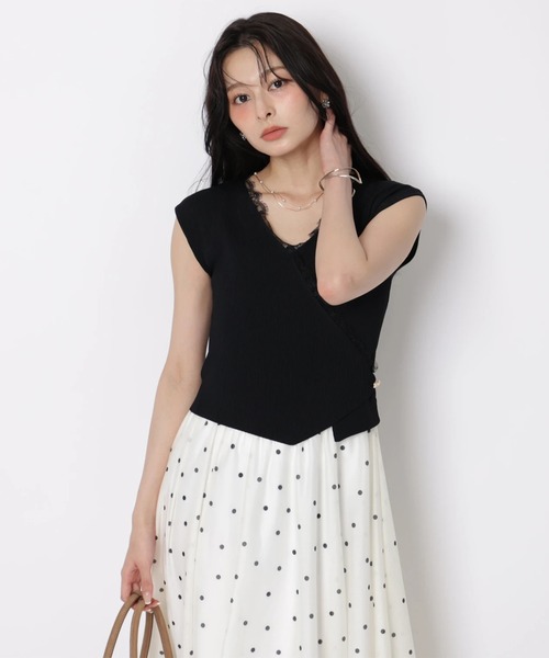 Apuweiser-riche（アプワイザーリッシェ）の「カシュクールニットドットワンピースSET（ワンピース・レディース・ホワイト/ブラック/ライトブルー・2/1）」の11枚目の写真