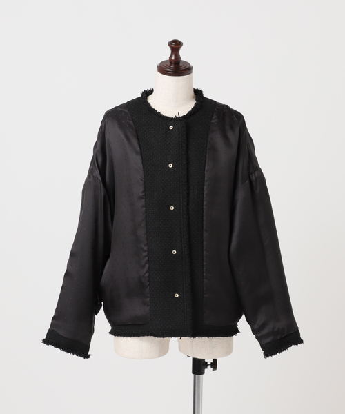 journal standard L'essage(ジャーナルスタンダードレサージュ)の「GIOLICA ツイード D/Sジャケット(ノーカラージャケット・レディース・ブラック・FREE)」の16枚目の写真