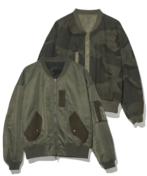 PARTIMENTO(パルティメント)の「リバーシブルニットパネルMA-1カーキ(ブルゾン・メンズ・その他・MEDIUM/LARGE)」の1枚目の写真