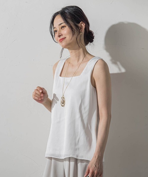 LAUTREAMONT(ロートレアモン)の「サテンスムースタンク(タンクトップ・レディース・チャコールグレー/ホワイト・9号/11号)」の3枚目の写真