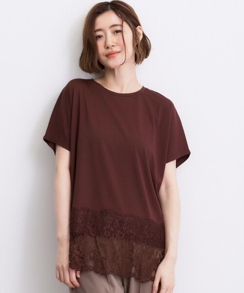 grove(グローブ)の「【SET UP可】ポンチシリーズ/裾レースドルマンカットソー(Tシャツ/カットソー・レディース・オフホワイト/ブラック/ブラウン系その他・02/04)」の3枚目の写真