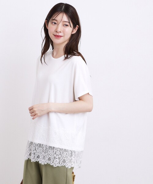 grove(グローブ)の「【持続冷感】ひんやりポンチシリーズ/裾レースドルマンカットソー(Tシャツ/カットソー・レディース・オフホワイト/ブラック・02)」の15枚目の写真