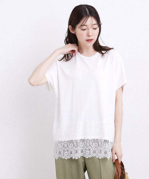 grove(グローブ)の「【持続冷感】ひんやりポンチシリーズ/裾レースドルマンカットソー(Tシャツ/カットソー・レディース・オフホワイト/ブラック・02)」の16枚目の写真