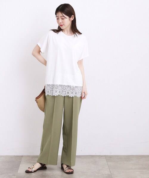 grove(グローブ)の「【持続冷感】ひんやりポンチシリーズ/裾レースドルマンカットソー(Tシャツ/カットソー・レディース・オフホワイト/ブラック・02)」の9枚目の写真