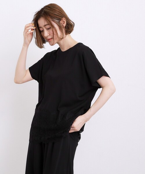 grove(グローブ)の「【持続冷感】ひんやりポンチシリーズ/裾レースドルマンカットソー(Tシャツ/カットソー・レディース・オフホワイト/ブラック・02)」の11枚目の写真