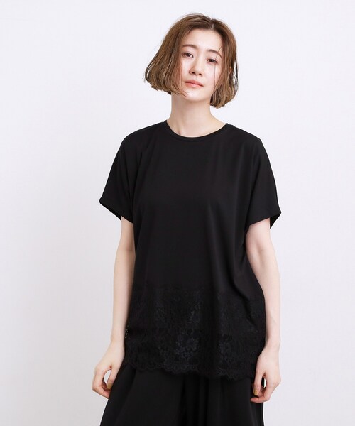 grove(グローブ)の「【持続冷感】ひんやりポンチシリーズ/裾レースドルマンカットソー(Tシャツ/カットソー・レディース・オフホワイト/ブラック・02)」の12枚目の写真