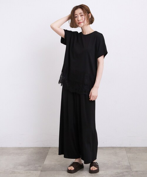 grove(グローブ)の「【持続冷感】ひんやりポンチシリーズ/裾レースドルマンカットソー(Tシャツ/カットソー・レディース・オフホワイト/ブラック・02)」の13枚目の写真