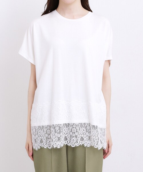 grove(グローブ)の「【持続冷感】ひんやりポンチシリーズ/裾レースドルマンカットソー(Tシャツ/カットソー・レディース・オフホワイト/ブラック・02)」の3枚目の写真