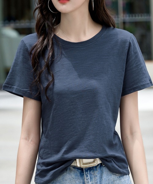 2ly2(トゥーリートゥー)の「無地 半袖Tシャツ クルーネック ベーシック カットソー シンプル トップス(Tシャツ/カットソー・レディース・ブラック/グリーン/ネイビー/ホワイト/パープル・FREE)」の5枚目の写真