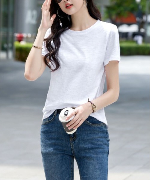 2ly2(トゥーリートゥー)の「無地 半袖Tシャツ クルーネック ベーシック カットソー シンプル トップス(Tシャツ/カットソー・レディース・ブラック/グリーン/ネイビー/ホワイト/パープル・FREE)」の18枚目の写真