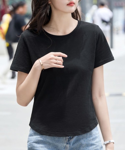 2ly2(トゥーリートゥー)の「無地 半袖Tシャツ クルーネック ベーシック カットソー シンプル トップス(Tシャツ/カットソー・レディース・ブラック/グリーン/ネイビー/ホワイト/パープル・FREE)」の19枚目の写真