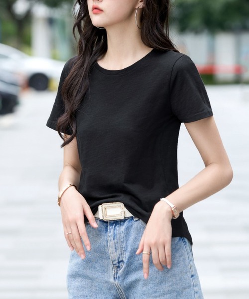 2ly2(トゥーリートゥー)の「無地 半袖Tシャツ クルーネック ベーシック カットソー シンプル トップス(Tシャツ/カットソー・レディース・ブラック/グリーン/ネイビー/ホワイト/パープル・FREE)」の20枚目の写真