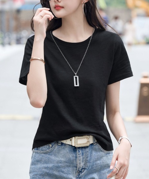 2ly2(トゥーリートゥー)の「無地 半袖Tシャツ クルーネック ベーシック カットソー シンプル トップス(Tシャツ/カットソー・レディース・ブラック/グリーン/ネイビー/ホワイト/パープル・FREE)」の21枚目の写真
