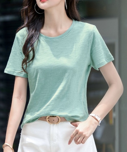 2ly2(トゥーリートゥー)の「無地 半袖Tシャツ クルーネック ベーシック カットソー シンプル トップス(Tシャツ/カットソー・レディース・ブラック/グリーン/ネイビー/ホワイト/パープル・FREE)」の22枚目の写真