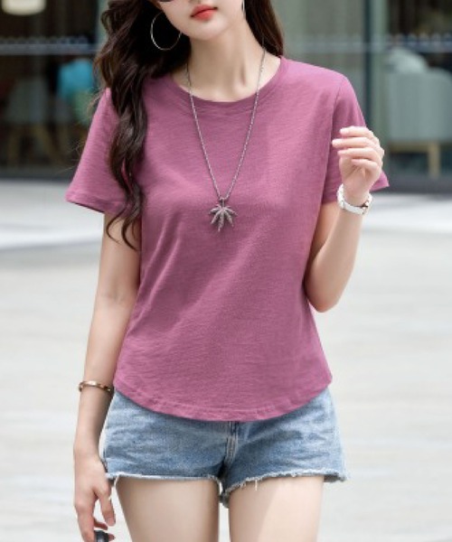 2ly2(トゥーリートゥー)の「無地 半袖Tシャツ クルーネック ベーシック カットソー シンプル トップス(Tシャツ/カットソー・レディース・ブラック/グリーン/ネイビー/ホワイト/パープル・FREE)」の12枚目の写真