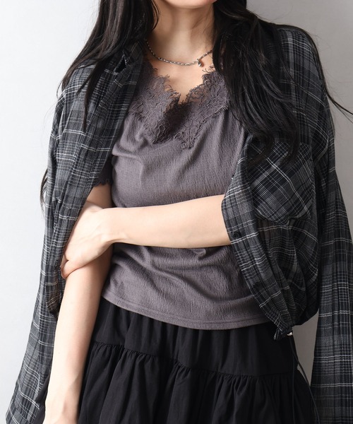 SpRay(スプレイ)の「シアーチェックショート丈ロングスリーブシャツ(シャツ/ブラウス・レディース・ホワイト/ブラック/グレー・FREE)」の22枚目の写真