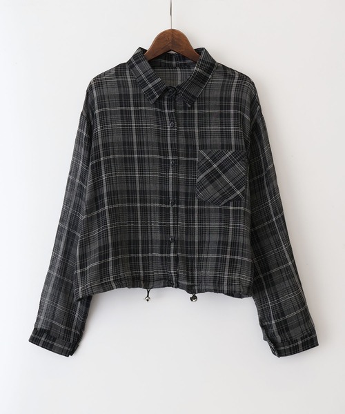 SpRay(スプレイ)の「シアーチェックショート丈ロングスリーブシャツ(シャツ/ブラウス・レディース・ホワイト/ブラック/グレー・FREE)」の18枚目の写真