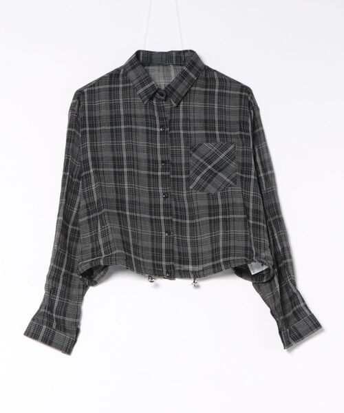 SpRay(スプレイ)の「シアーチェックショート丈ロングスリーブシャツ(シャツ/ブラウス・レディース・ホワイト/ブラック/グレー・FREE)」の4枚目の写真