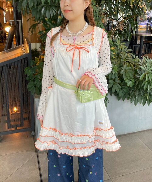 HELLO.SANFRANCISCO（ハローサンフランシスコ）の「【HELLO.SANFRANCISCO】シャーリングフリルメロウチュニック（チュニック・レディース・サックスブルー/ホワイト・ONE SIZE）」の4枚目の写真