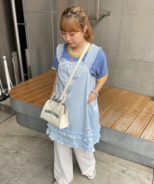 HELLO.SANFRANCISCO（ハローサンフランシスコ）の「【HELLO.SANFRANCISCO】シャーリングフリルメロウチュニック（チュニック・レディース・サックスブルー/ホワイト・ONE SIZE）」の10枚目の写真