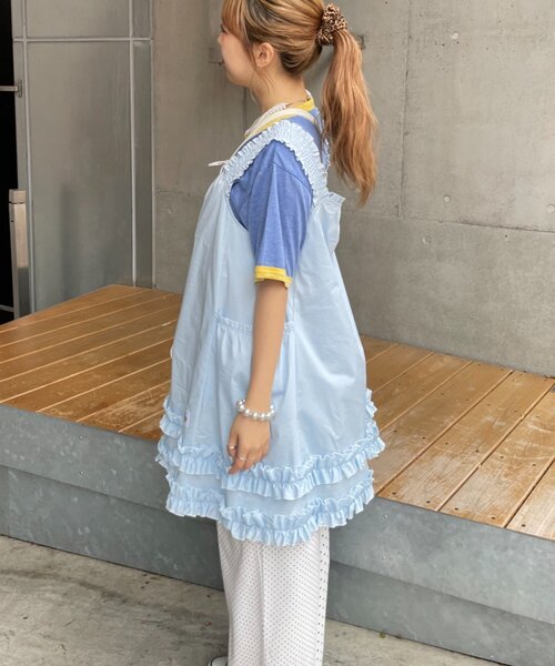 HELLO.SANFRANCISCO（ハローサンフランシスコ）の「【HELLO.SANFRANCISCO】シャーリングフリルメロウチュニック（チュニック・レディース・サックスブルー/ホワイト・ONE SIZE）」の11枚目の写真
