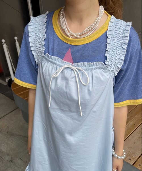 HELLO.SANFRANCISCO（ハローサンフランシスコ）の「【HELLO.SANFRANCISCO】シャーリングフリルメロウチュニック（チュニック・レディース・サックスブルー/ホワイト・ONE SIZE）」の16枚目の写真