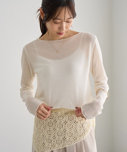 ROPE' PICNIC(ロペピクニック)の「ラメシアーリブトップス(Tシャツ/カットソー・レディース・ホワイト/ブラック・FREE)」の1枚目の写真