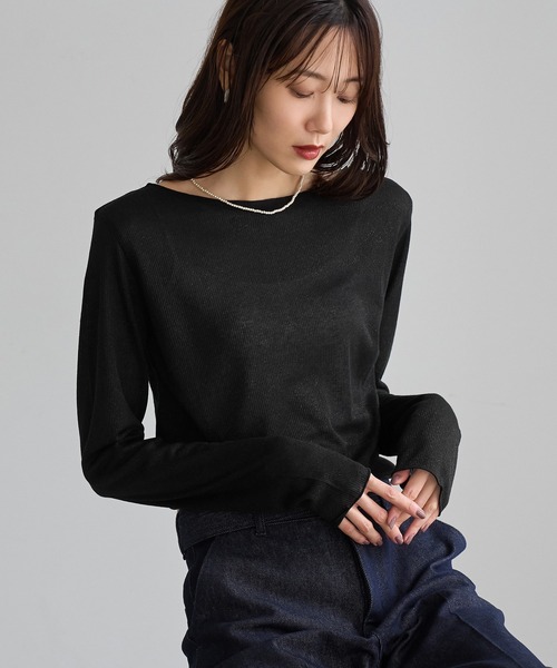 ROPE' PICNIC(ロペピクニック)の「ラメシアーリブトップス(Tシャツ/カットソー・レディース・ホワイト/ブラック・FREE)」の2枚目の写真