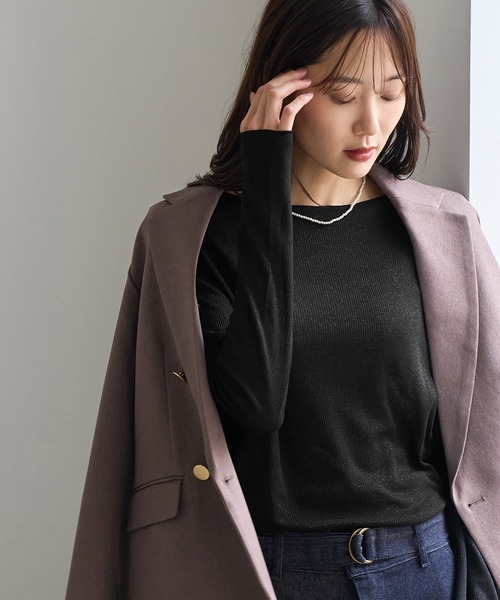 ROPE' PICNIC(ロペピクニック)の「ラメシアーリブトップス(Tシャツ/カットソー・レディース・ホワイト/ブラック・FREE)」の5枚目の写真