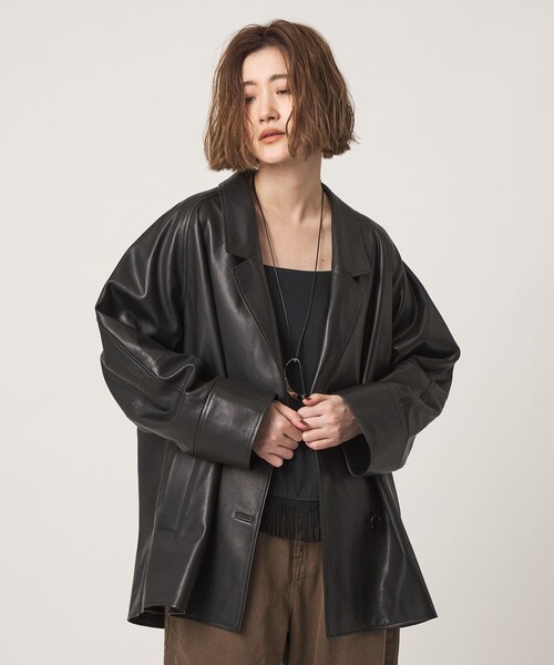 conte(コンテ)の「<conte>ラムレザー ダブル ジャケットコート(ブルゾン・レディース・ブラック・FREE)」の1枚目の写真