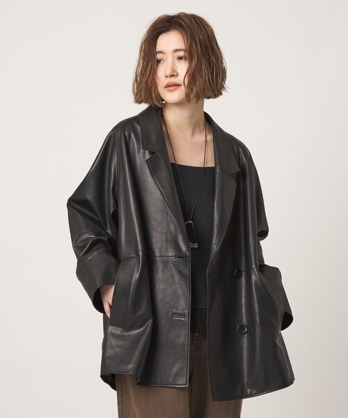 conte(コンテ)の「<conte>ラムレザー ダブル ジャケットコート(ブルゾン・レディース・ブラック・FREE)」の2枚目の写真