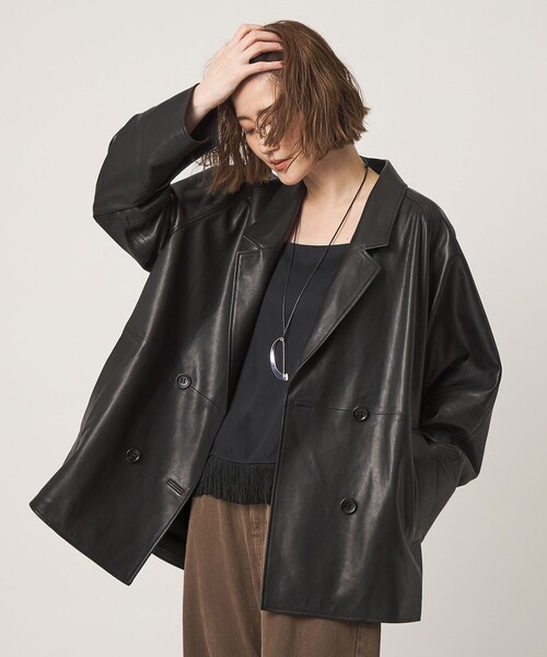 conte(コンテ)の「<conte>ラムレザー ダブル ジャケットコート(ブルゾン・レディース・ブラック・FREE)」の3枚目の写真