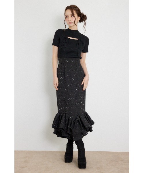rienda(リエンダ)の「ラッフルマーメイドスカート 秋服(スカート・レディース・グレー/ブラック・MEDIUM/SMALL)」の3枚目の写真