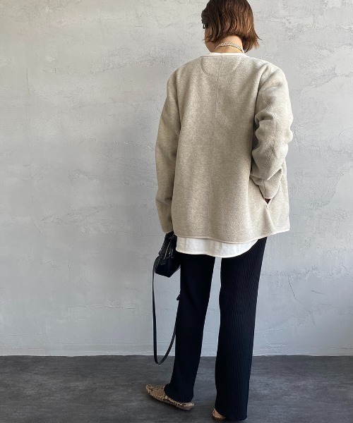 DANTON（ダントン）の「【WEB先行予約】[DANTON/ダントン] フリースノーカラージャケット（ノーカラージャケット・レディース・ブラウン/グレイッシュベージュ/ブラック/ダークグレー・40/38/44/42）」の17枚目の写真